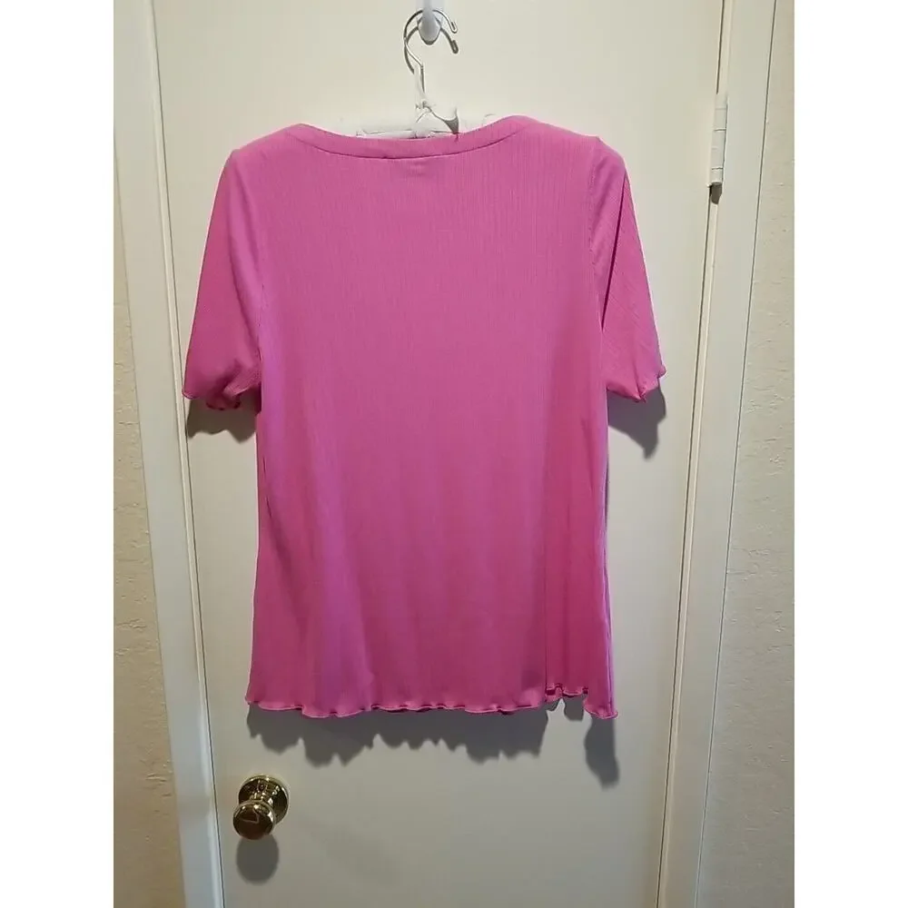 Lane Bryant NWT Womens Short Sleeve Pink Top Button Down Blouse Vneck Size 14/16 - Picture 3 of 9